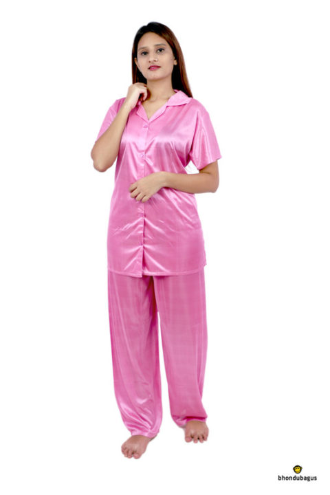 pink silk night suit